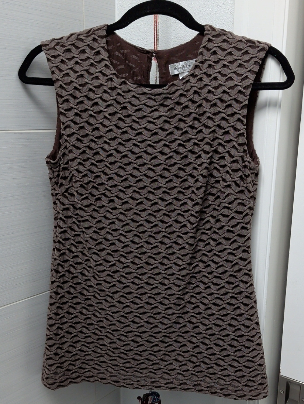 dressbarn Sleeveless Textured Brown Women's Top